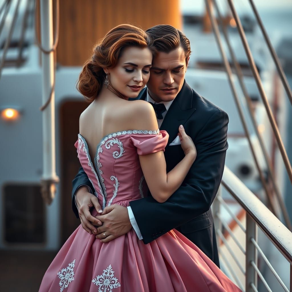 Titanic Scene Recreation: Romantic Sunset Embrace