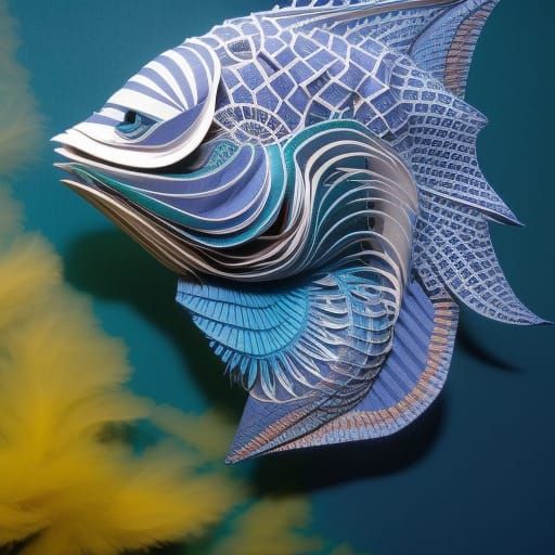 Detailed Origami Fish in Deep Ocean Paper Art