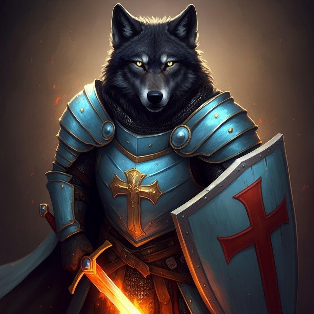 Armored Wolf Warrior with Flaming Sword