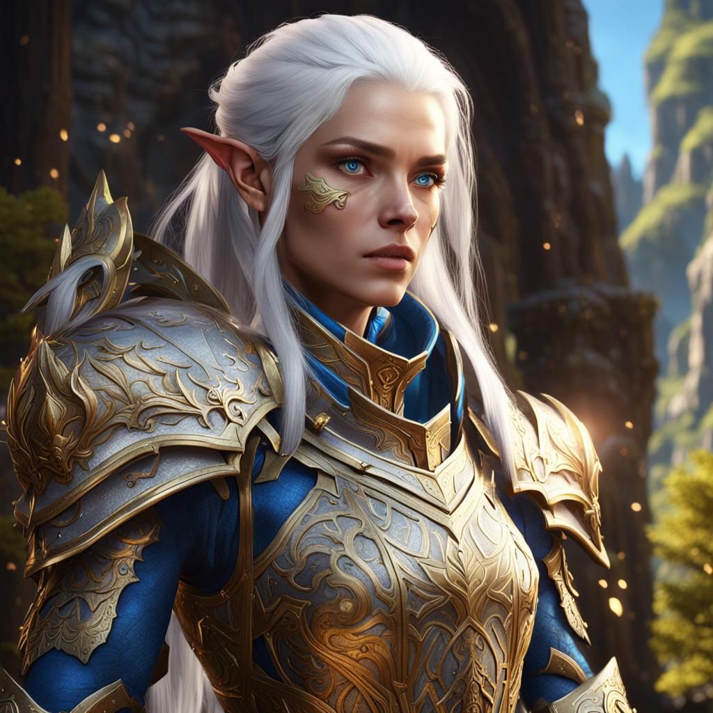 Wood Elf Cleric in Gold Armor: Fantasy Concept Art