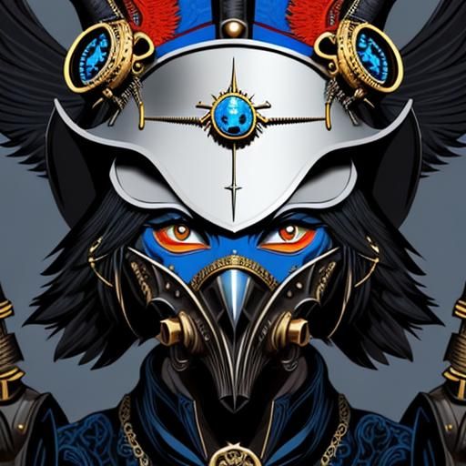 Steampunk Bird with Plague Mask in Dark Fantasy Style