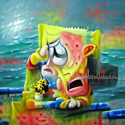 Spongebob Crying: Detailed Acrylic Art Painting