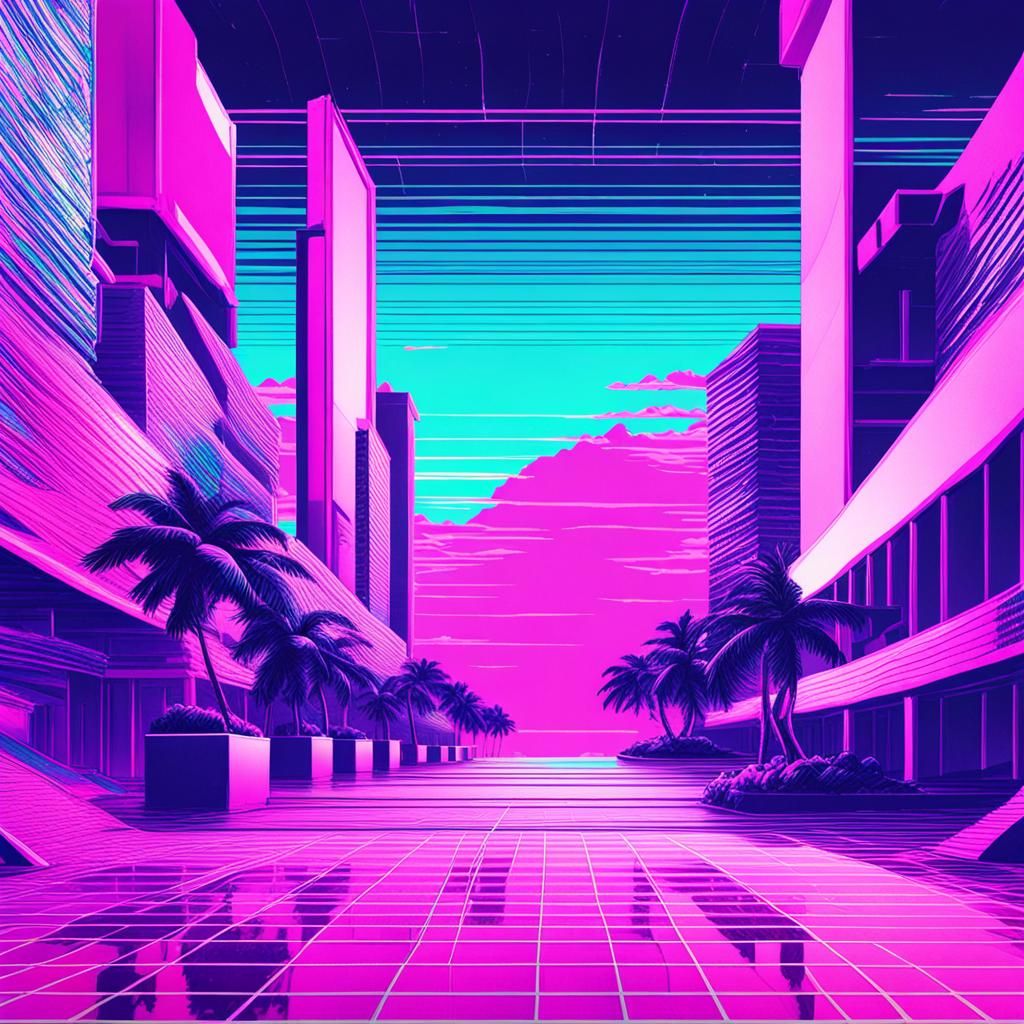 Vaporwave Inspired Digital Art Composition