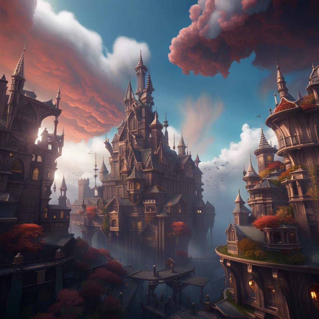 Fantasy City in the Clouds: Detailed Matte Painting