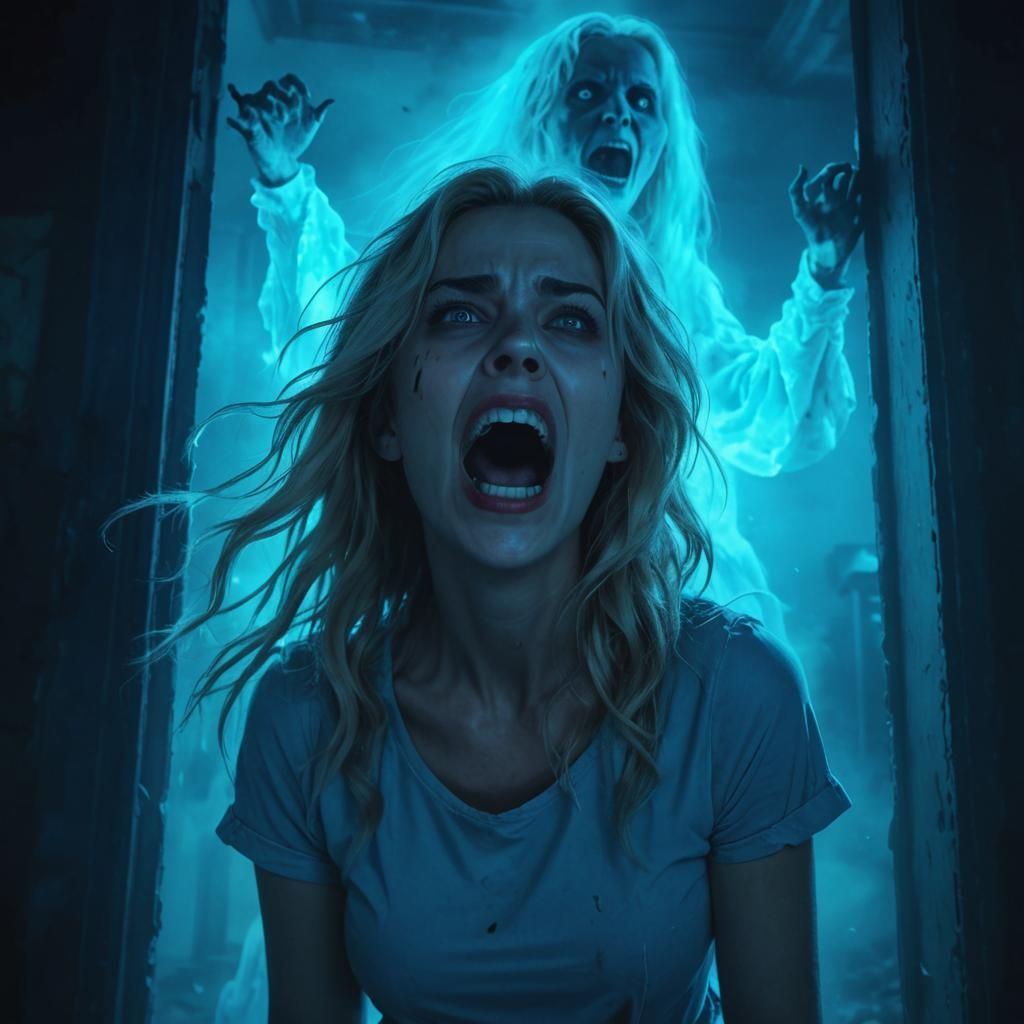 Screaming Woman in Haunted House Digital Painting