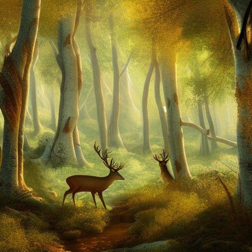 Prancing Deer in Forest Glade