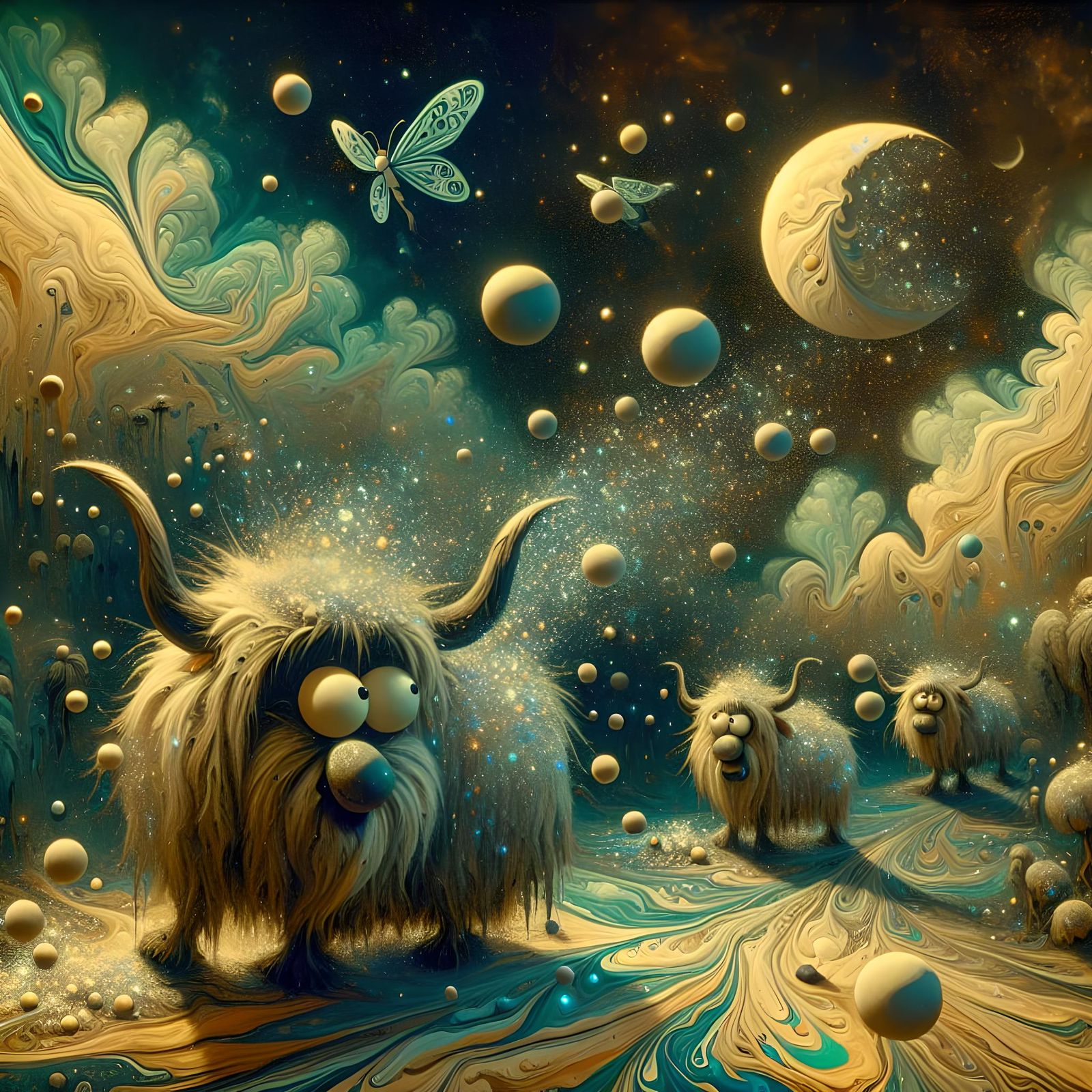 Grumpy Sparkle Pixie Yak Antigravity Dutch Pour Art