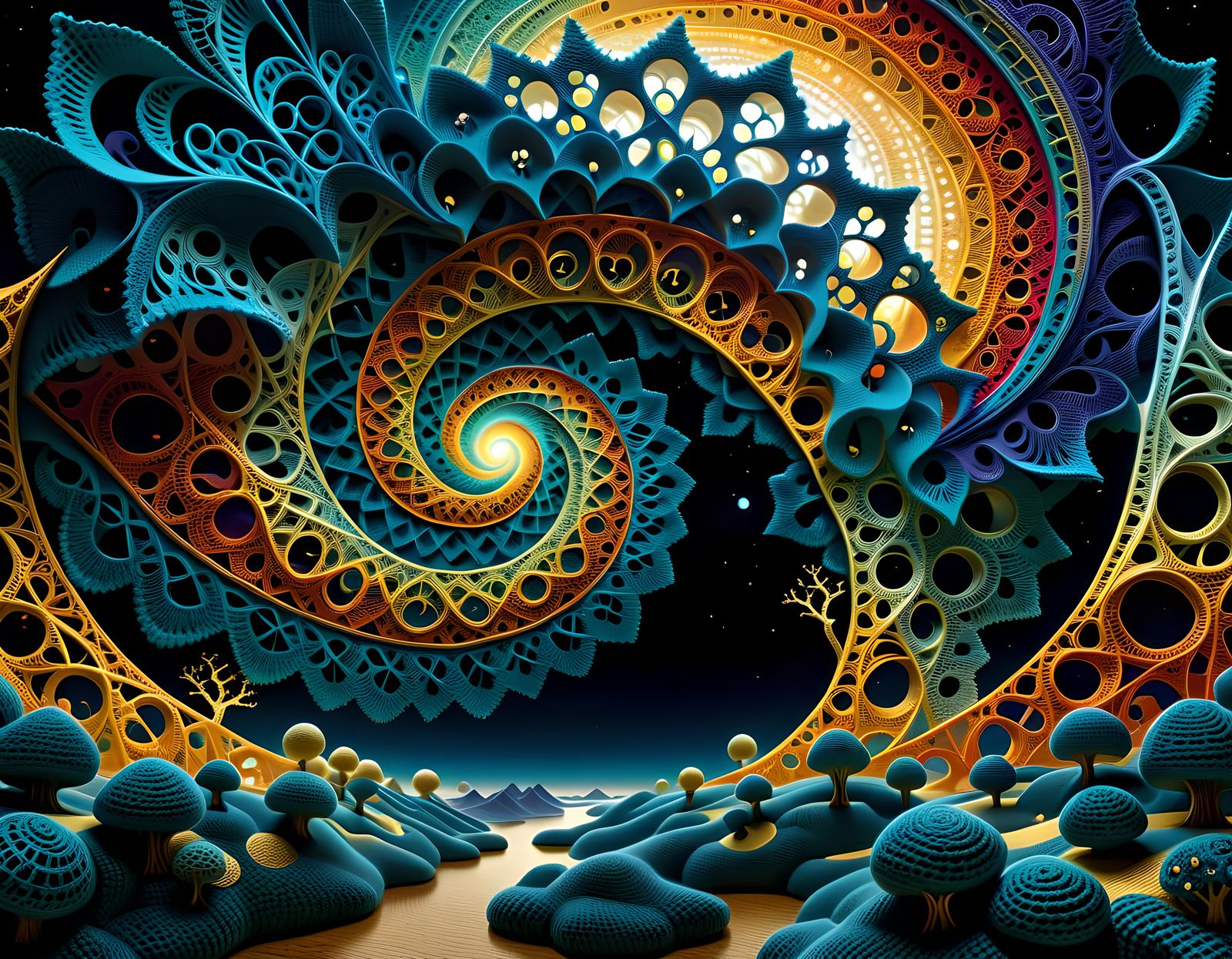 Surreal Dreamscape in Mathematical Crochet Art