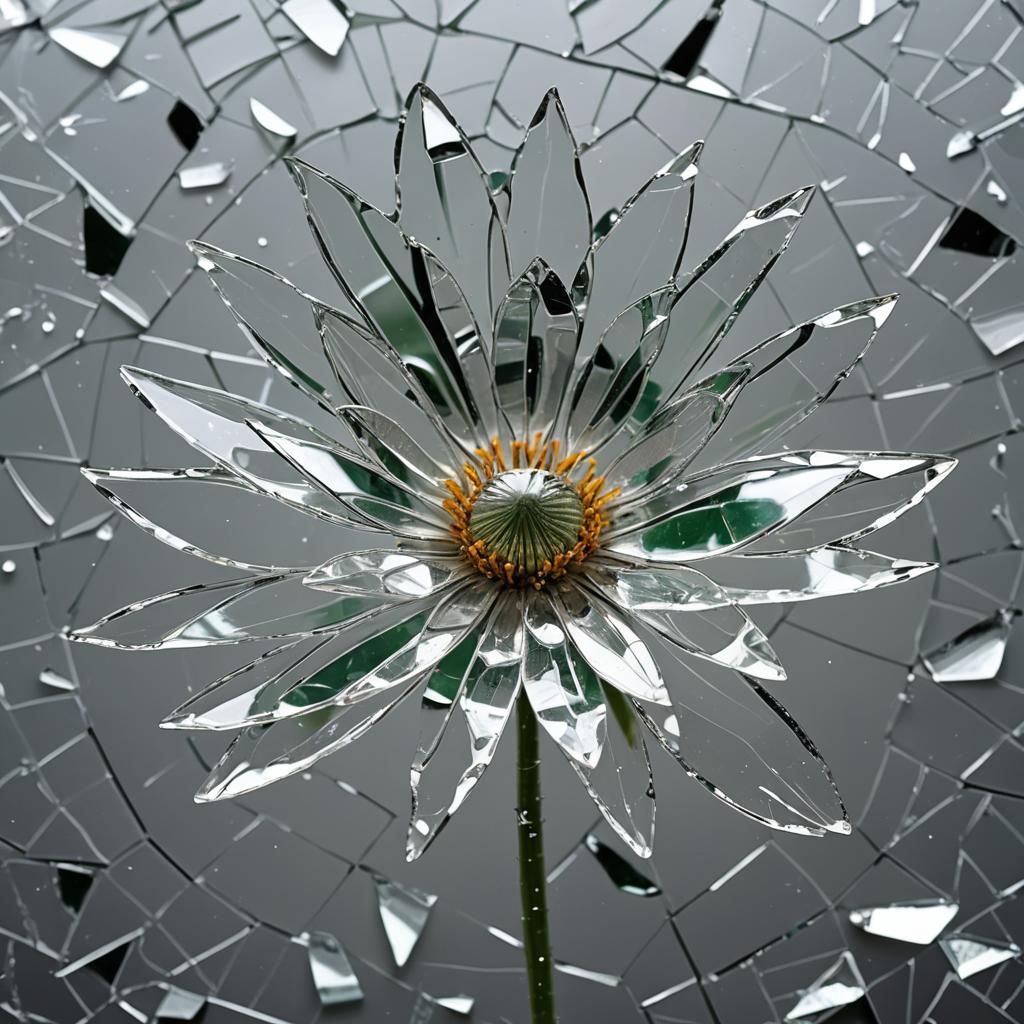 A broken shattered glass flower
