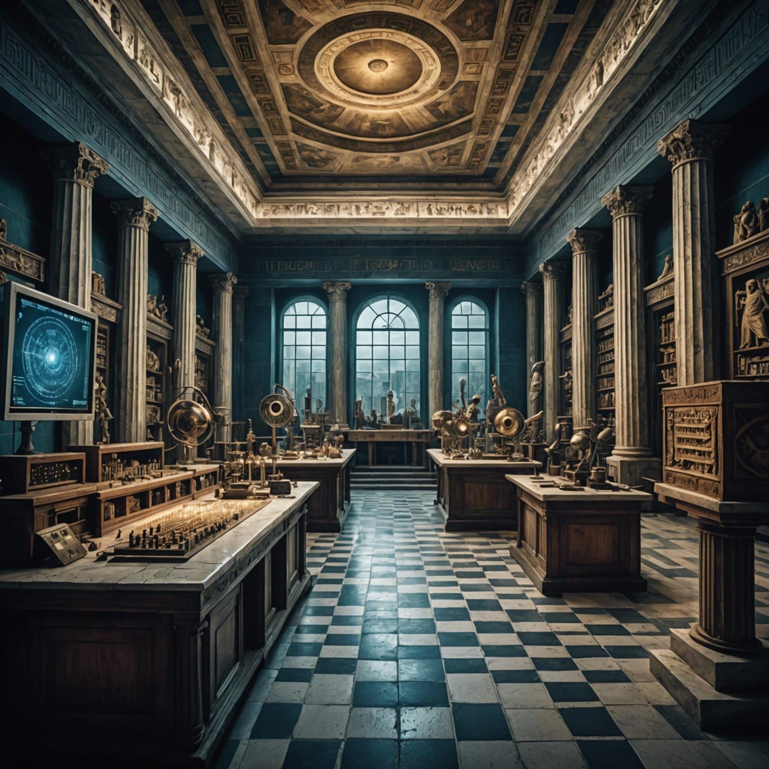 Ancient Greek High-Tech Lab Dance Party