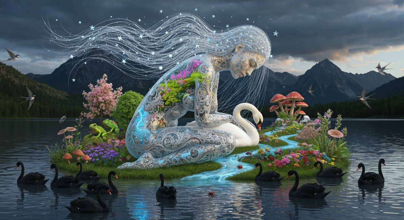 Surreal Fragmented Sculpture of Woman Entwined with Stars