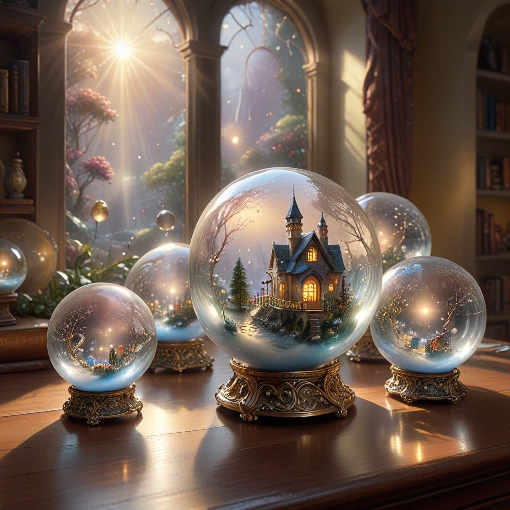 Ethereal Glass Globes in Heavenly Golden Hour Light
