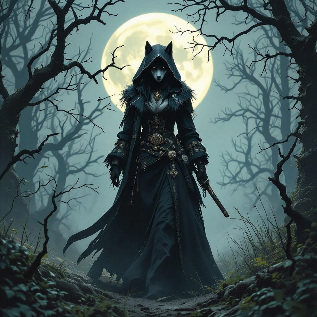 Werewolf Warlock in Moonlit Forest, Dark Mystical Style