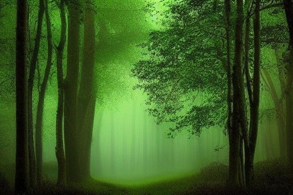 Enchanted European Forest with Spooky Green Magic