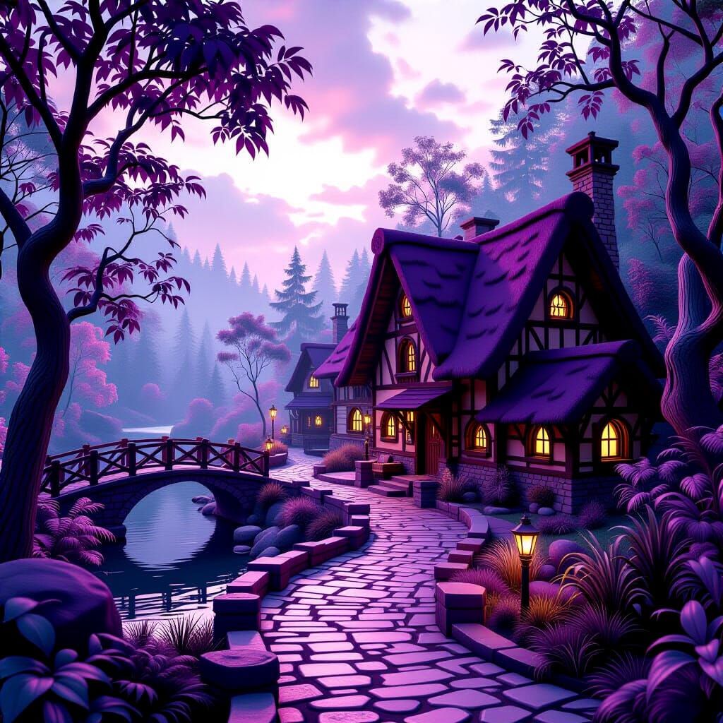 Purple Wilderness Village in Watercolour Style