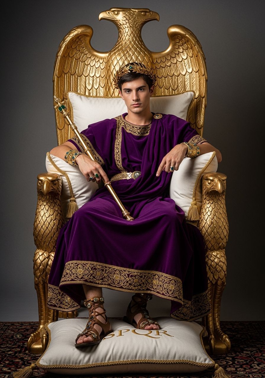 Young Roman Emperor on Gold Eagle Throne