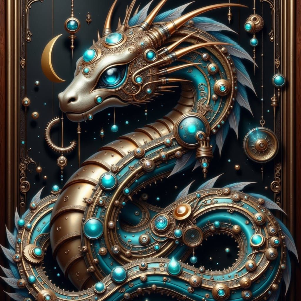 Steampunk Cyber Serpent in Victorian-Era Industrial Aestheti...