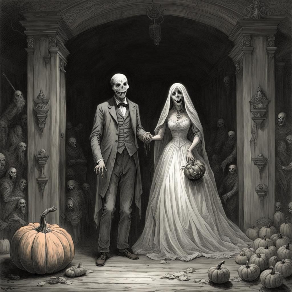 Ghost Bride and Pumpkin Groom: Gothic Horror Wedding
