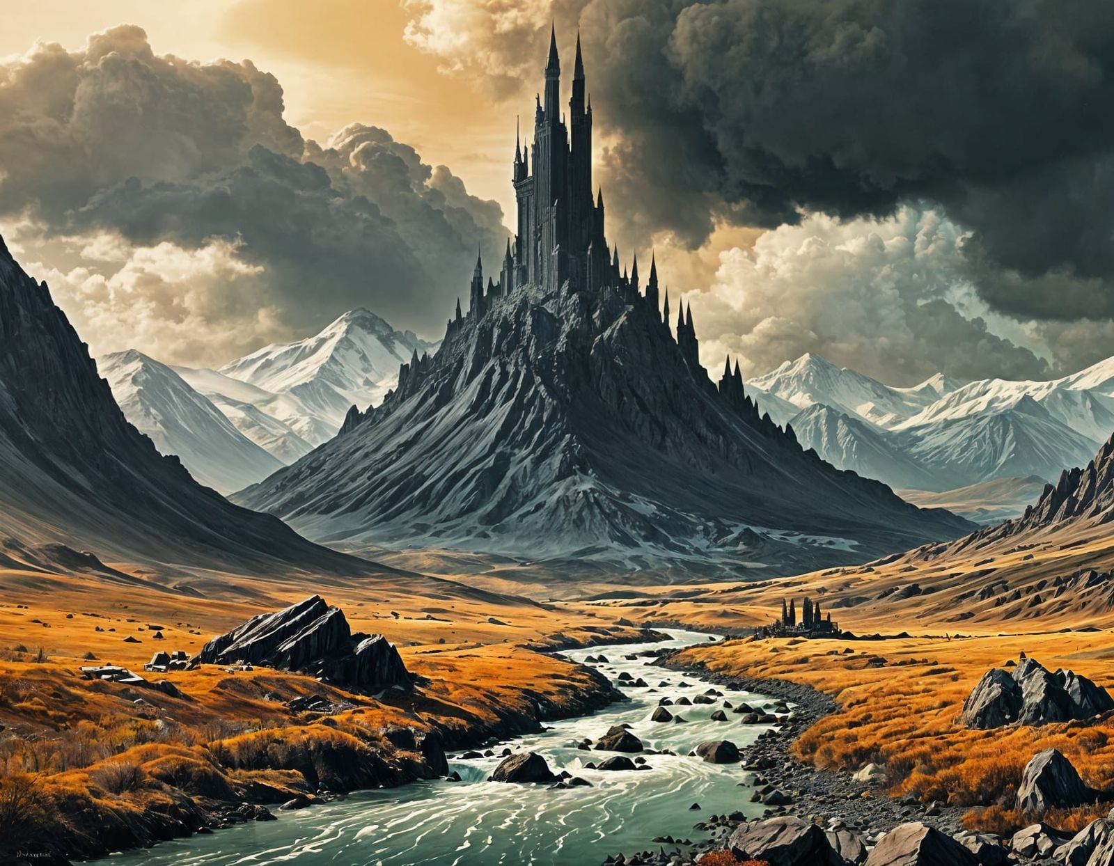 Mordor Mountains Getaway: Vintage Travel Poster Art