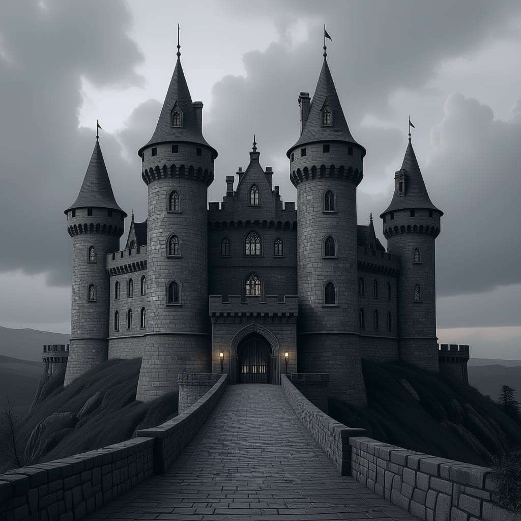 Majestic Medieval Castle on Hill - Concept Art Style
