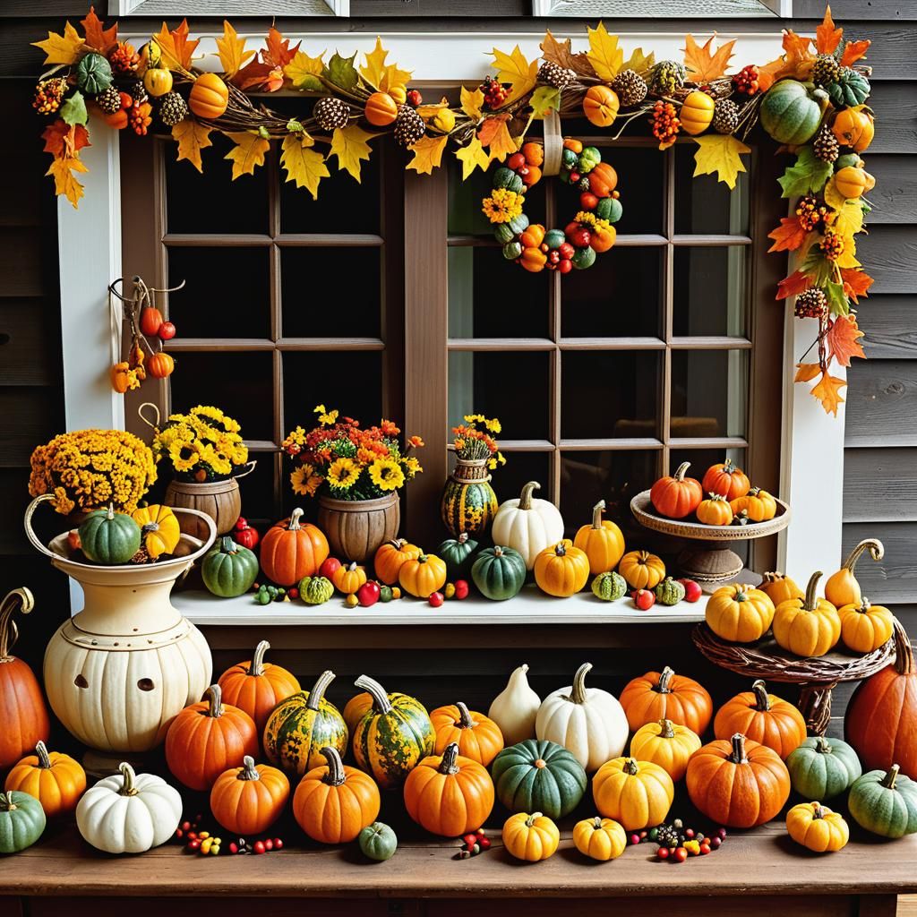 Festive Autumn Harvest Scene with Gourds