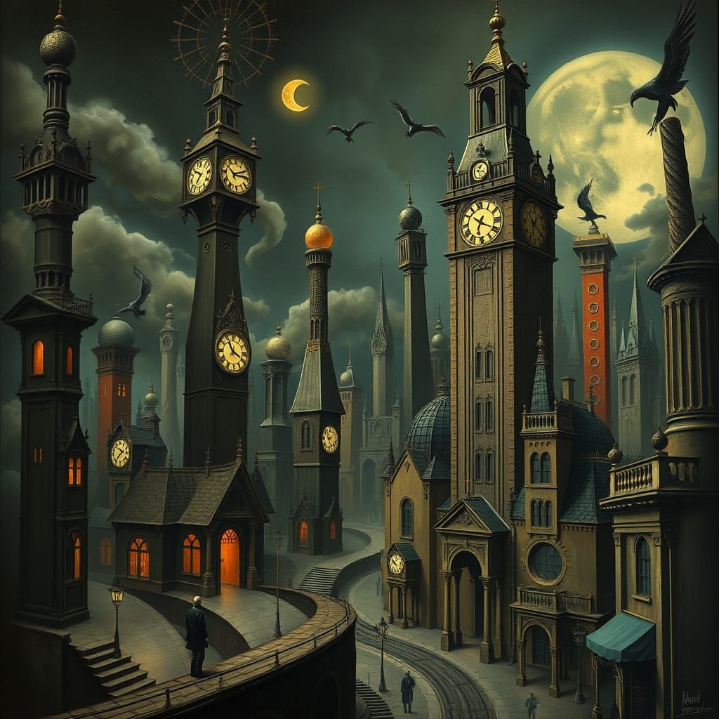 Surrealist Metropolis at Dusk