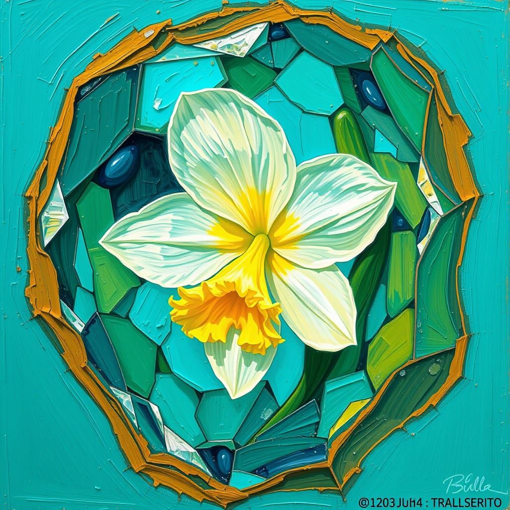 Vibrant Turquoise Crystal Blooms with Delicate Narcissus Flo...