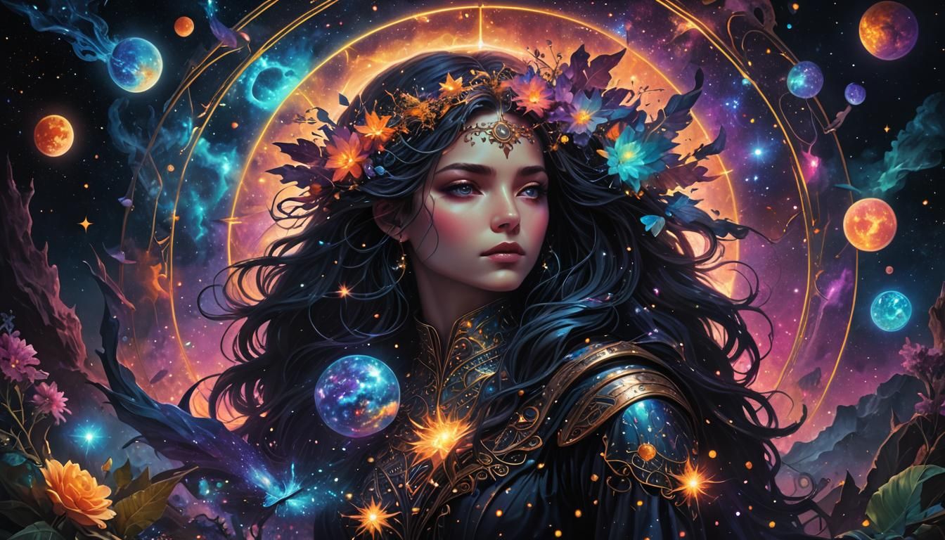 Holographic Astral Fantasy Illustration in Mixed Media