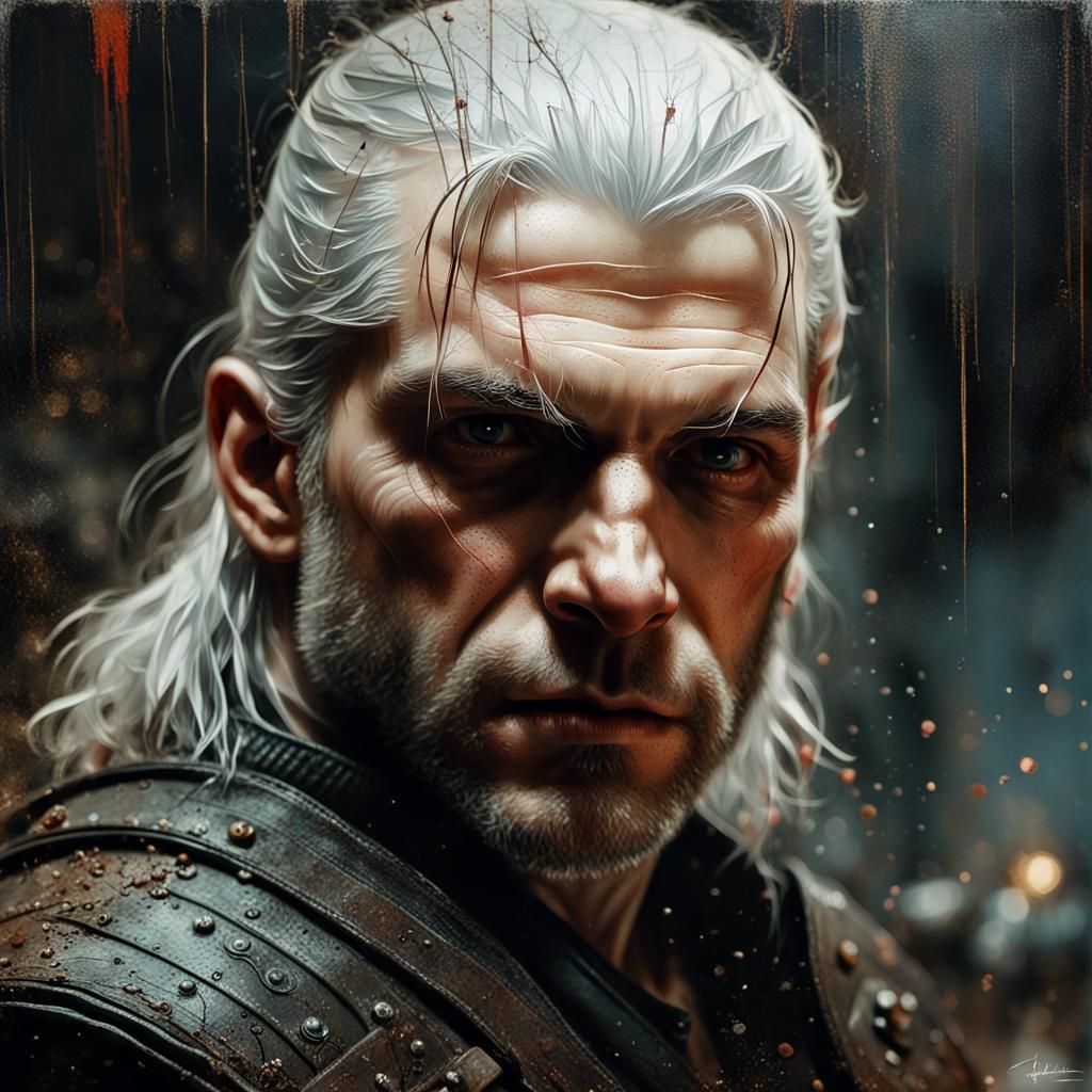 Baby Geralt of Rivia: Hyperrealistic Mixed-Media Portrait