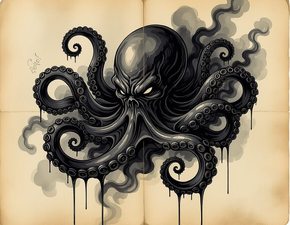 Michelangelo-Style Ink Monster Emerges from Antique Book Pag...