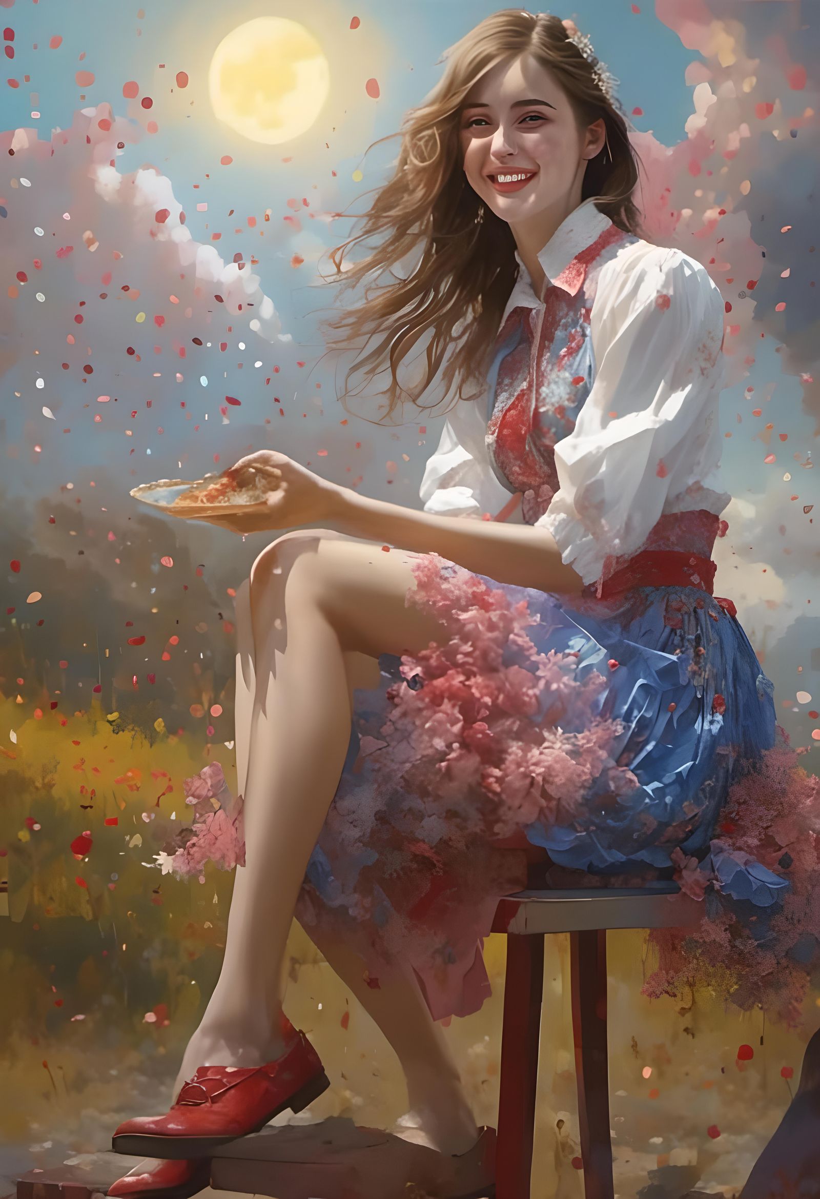 Diner Waitress with Red Dress in Synthwave Style