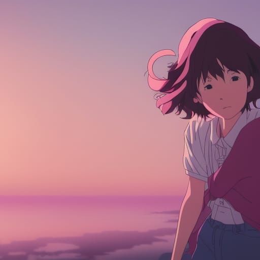 Pink Anime Key Visual in Ghibli Style