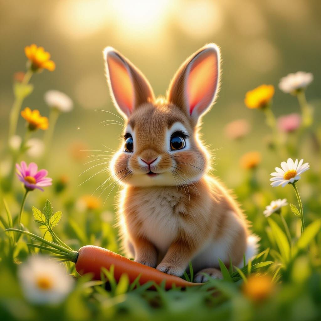 Cute Rabbit in Enchanted Meadow, Pixar Style