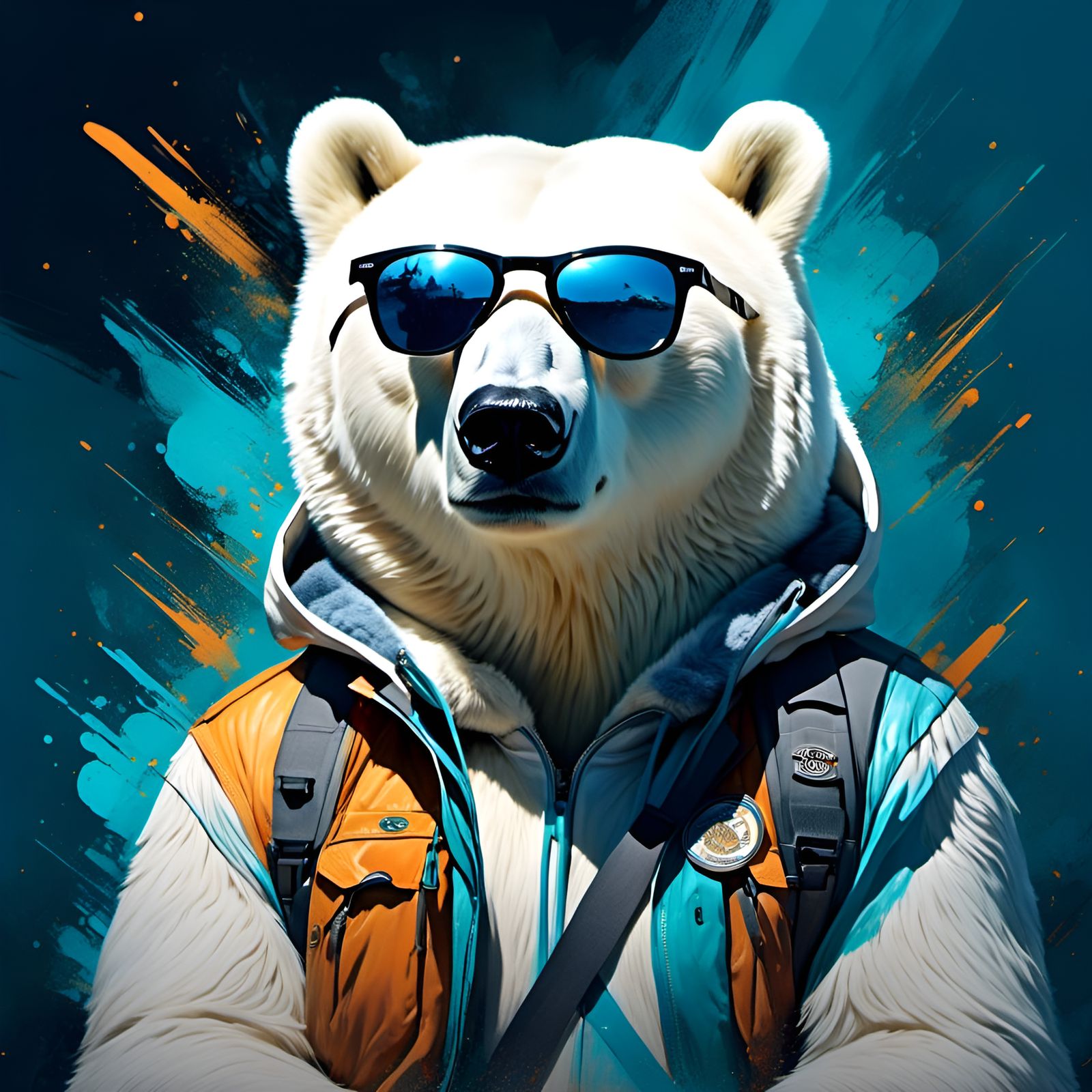 Polar Bear Portrait with Sunglasses in Soft Style