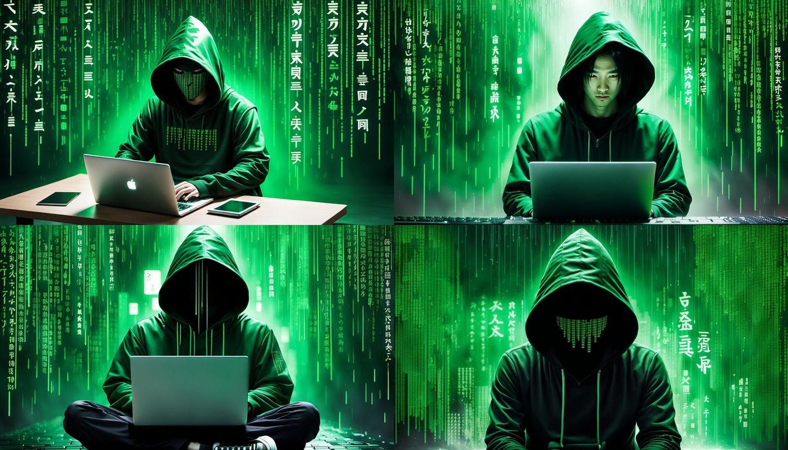 Cyberpunk Hacker with Matrix Rain in 64k UHD