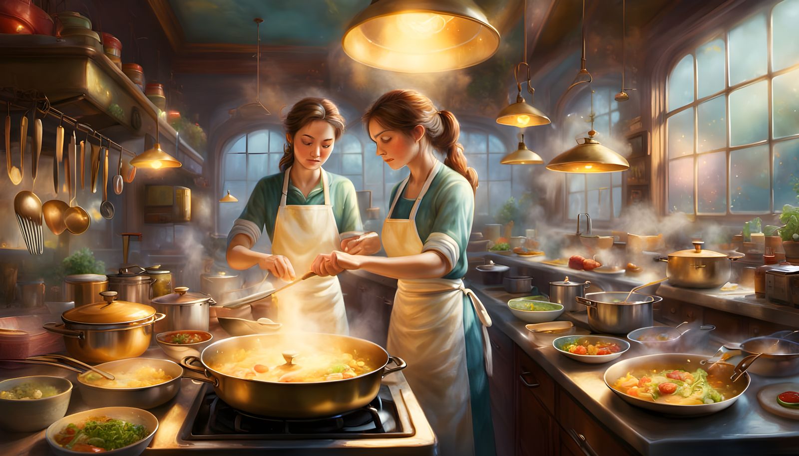 Woman Cooking in Restaurant: Ethereal Fantasy Art