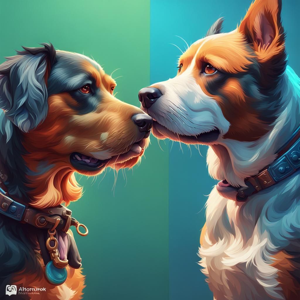 Hyperdetailed Portrait of Two Happy Dogs
