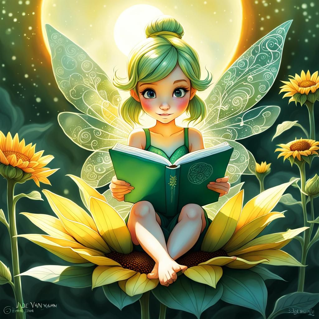 Whimsical Zentangle Fairy Reading by the Sun-Flowered Window