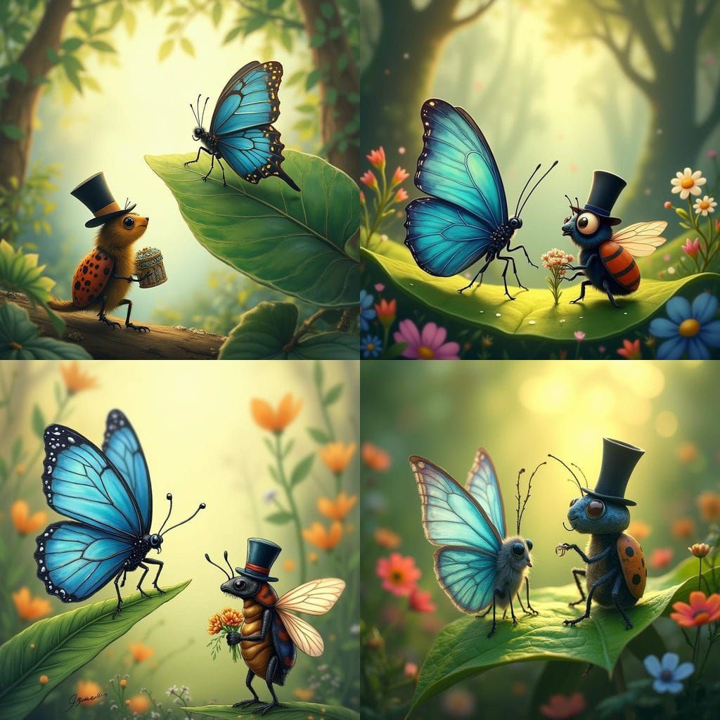 Whimsical Fairy Tale Scene of Blue Butterfly and Proposal