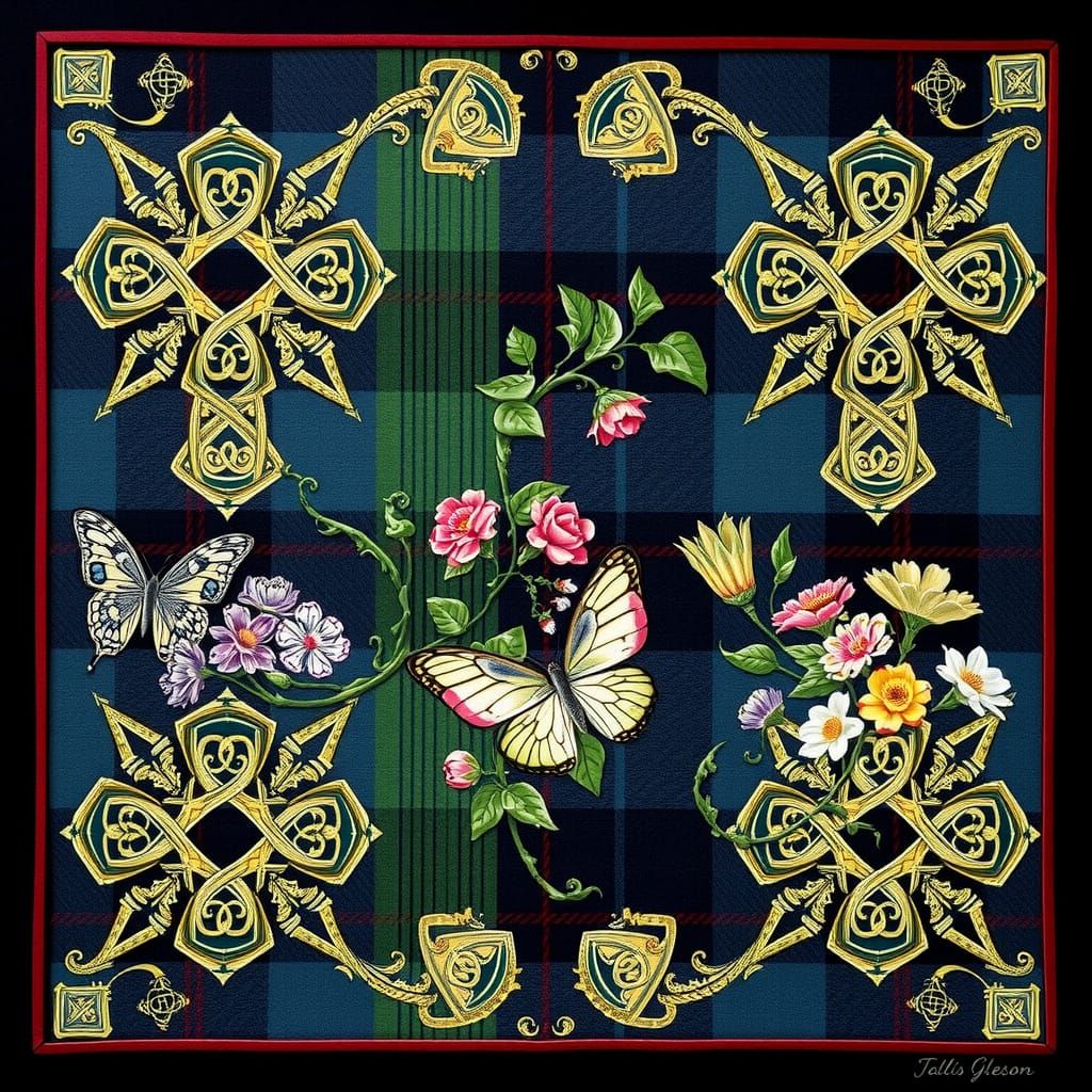 Traditional Celtic-Inspired Fabric Tile in Deep, Muted Color...