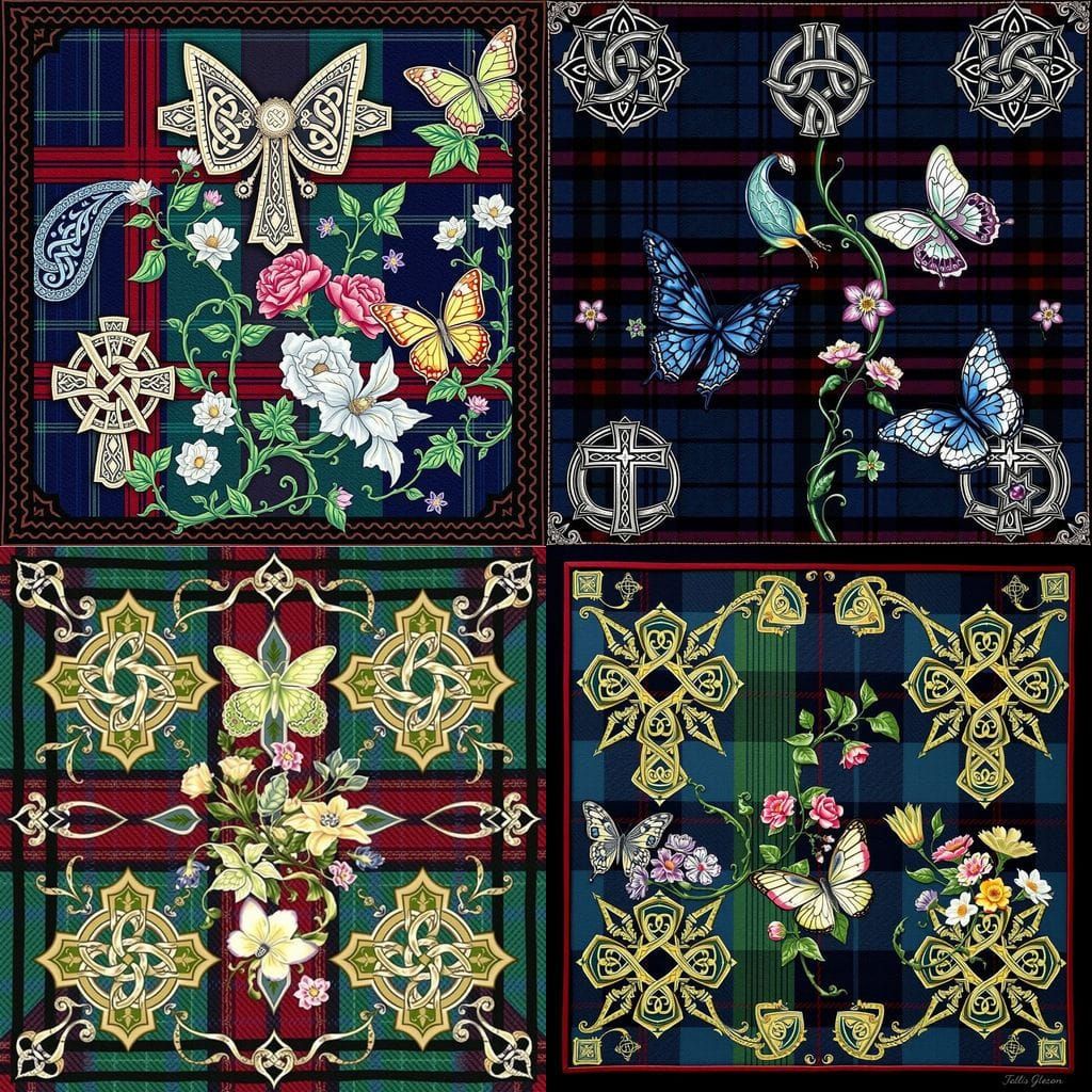 Traditional Celtic Inspired Fabric Tile with Ornate Celtic C...