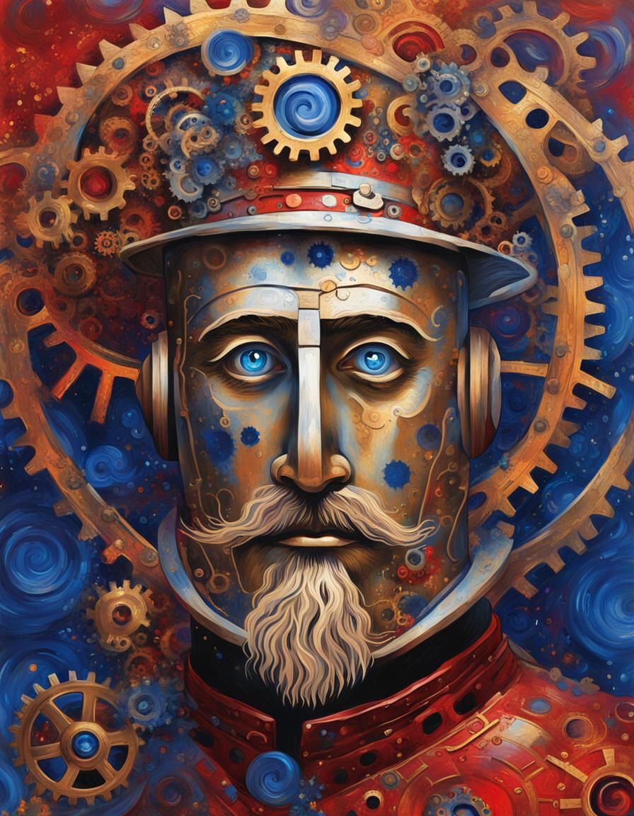 Tin Man's Galactic Gears: Post-Impressionism Portrait