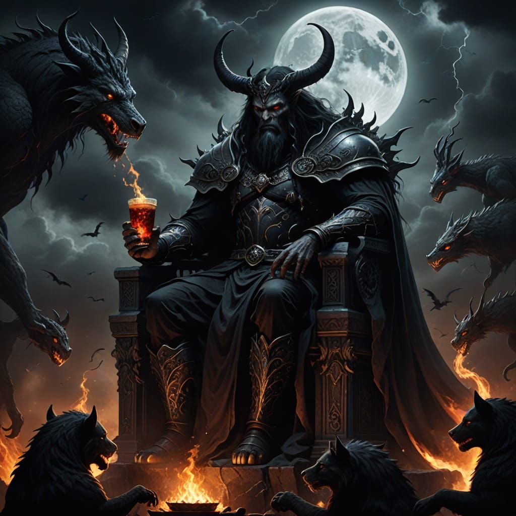 Dark Giant on Throne in Gothic Fantasy Art