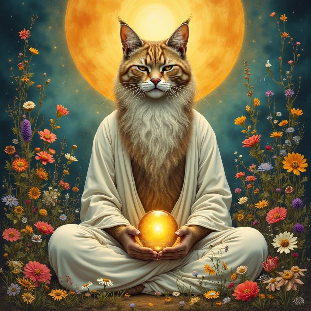 Meditating Spirit Cat in a Flower Field