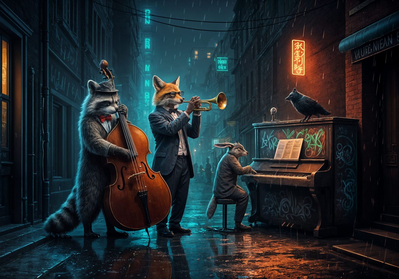 Neon Alley Animal Jazz Band in Noir Style