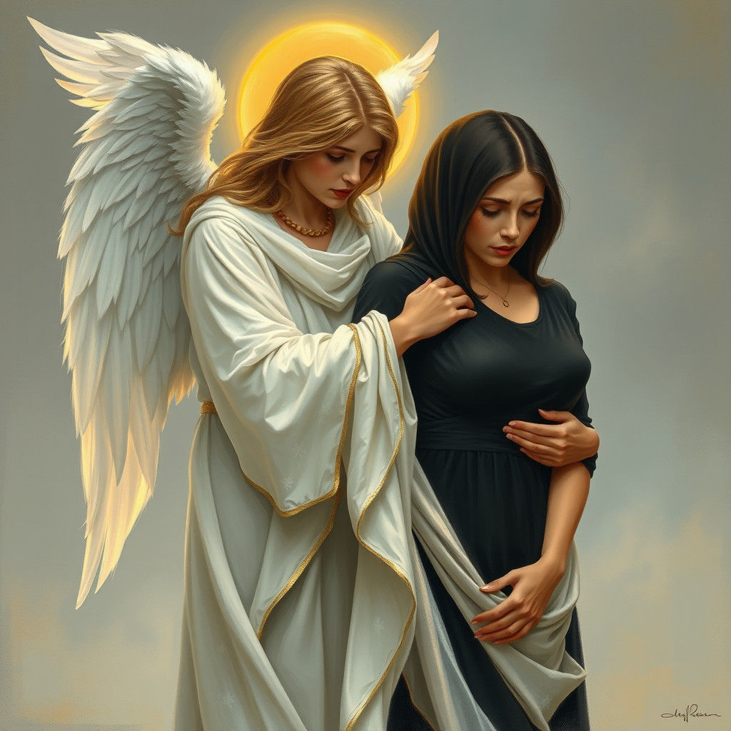 Angel Comforting Grieving Mother in Sentimental Realism