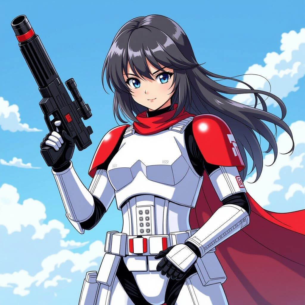Stormtrooper Girl Posing in Anime Key Visual Style