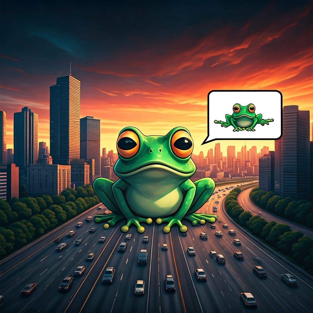 Surprised Frog Plays Frogger: Cartoon Street Art