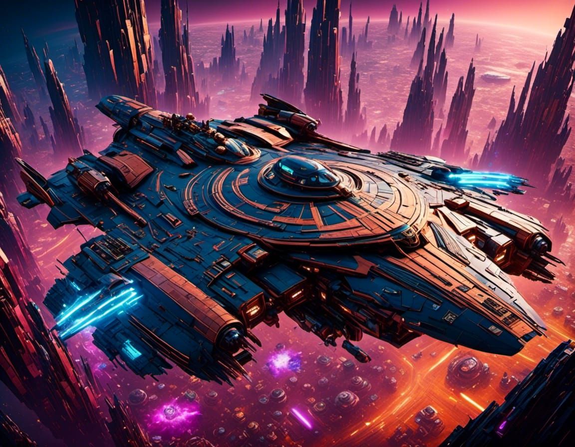 Futuristic Capital Ship Launches Fighters in Sci-Fi Style