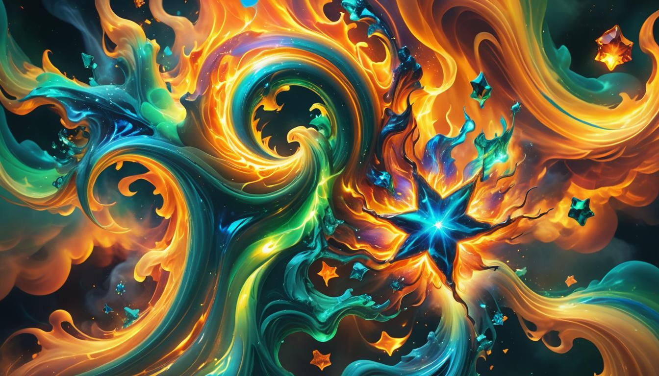 Bioluminescent Gemstone Surrounded by Swirling Flames